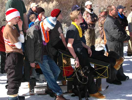 Boy Scout activities are great for socializing a dog, Here our motely crew 